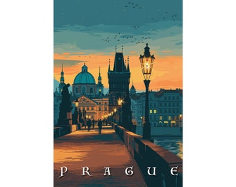 Vintage Prague Wall Art, Charles Bridge Photo Print (Matte, Multiple Sizes)