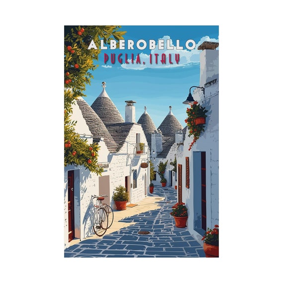 Vintage Puglia Wall Art Print: Alberobello Trulli Houses