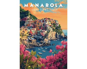 Vintage Cinque Terre: Manarola Travel Poster for Italy Lovers Wall Art Gift for World Travelers Retro Décor Italian Riviera Italy Wall Art