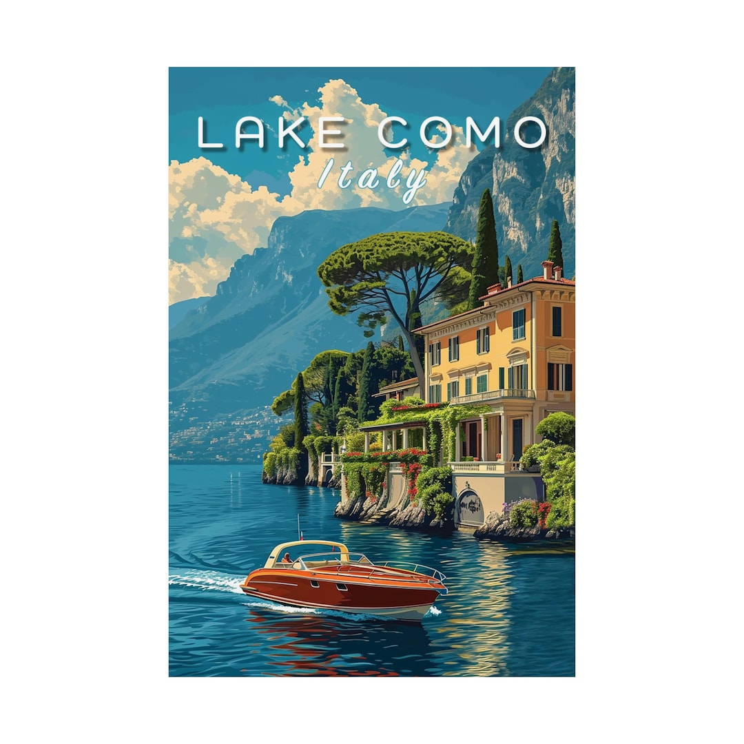 lake como italy travel poster art print (digital... Travel Wall Art Print | Lake Como Italy | Vintage Style | Home Decor ...