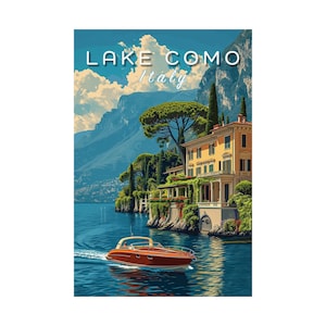Vintage See Comer See Reise Kunst für Italien Liebhaber Italienischer See Druck Vintage Reise Kunst für Weltreisende Retro Reise Dekor