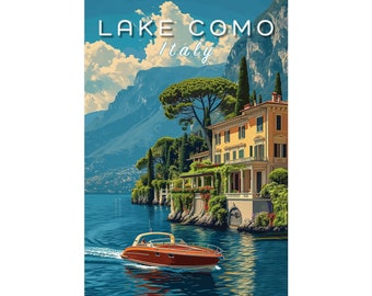 Vintage Lake Como Travel Art for Italy Lovers Italian Lake Print Print Vintage Travel Art for World Travelers  Retro Travel Decor