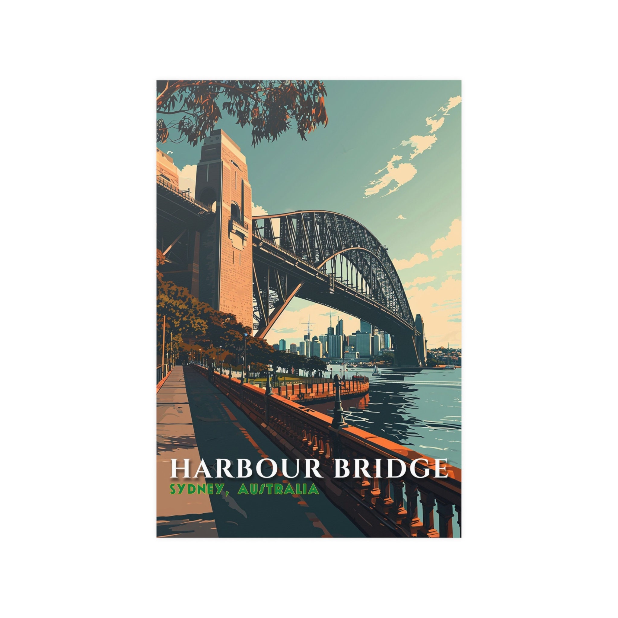 Sydney Harbor Bridge Print: Vintage Aussie Wall Decor | Retro Travel Poster |Australian Souvenir