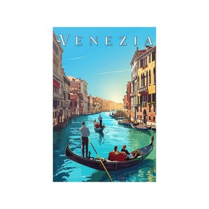 Venecia vintage: Póster de viaje por los canales, arte mural italiano / Decoración retro romántica / Impresión de góndola / Arte italiano / Regalo perfecto de Pascua
