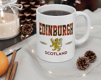 Edinburgh Scotland Coffee Mug - Tartan Pattern, Ceramic Travel Cup