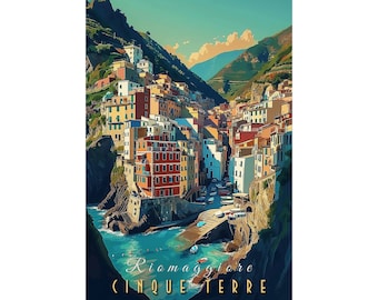Cinque Terre Vintage Travel Art for Italian-Inspired Home Decor | Retro Italian Travel Decor for Italy Lovers