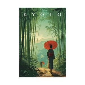 Vintage Kyoto Travel Print | Bamboo Grove Wall Art | Asian Decor | Japan Retro Poster | Japanese Traveler Souvenir