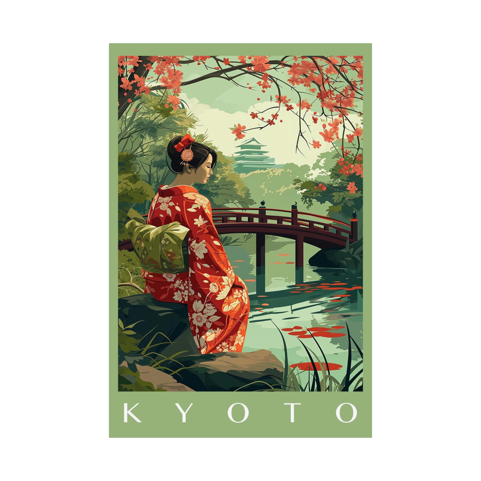 Kyoto Travel Print Vintage Japanese Poster for Japan Lover Japanese Kimono Print Vintage Wall Art for World Traveler Asian Wall Decor