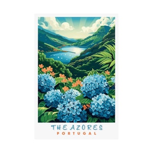 Vintage Azoren Reisedruck: Entdecken Sie Lagoa do Fogo | Portugal Wandkunst + Insel entkommen Dekor | Malerische Kunst | Perfektes Ostergeschenk