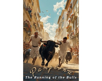 Pamplona Wall Art Print: Vintage Running Bulls - Matte Paper