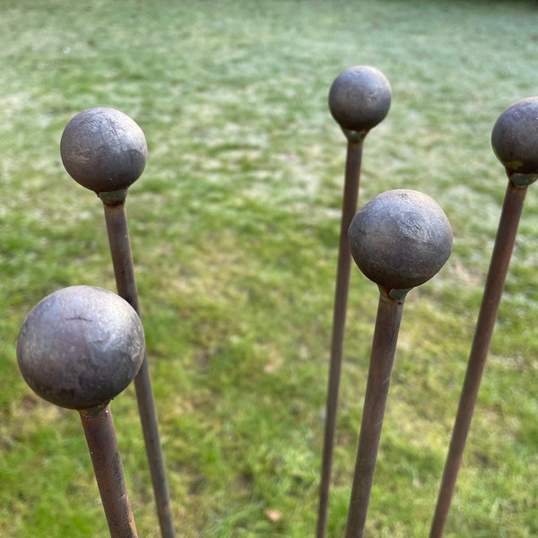 Rustic Metal Garden Plant Supports (Solid Steel) - Plant Stakes (Pack of 5)