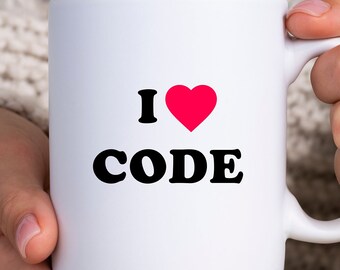 Taza de código "Me encanta el código", ideal para programadores, geeks de computadoras, regalo para programadores, divertida taza de codificación, regalo de cumpleaños para programadoras, desarrolladoras de software, nerds.