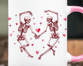 Valentine Skeleton Mug Dancing Skeleton Coffee Cup Spooky Valentines Day Gift Til Death Do Us Part Love Dark Romance Couple Anniversary Gift