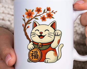 Maneki Neko Mug | Lucky Cat Art, Japanese Good Luck Charm - Etsy UK