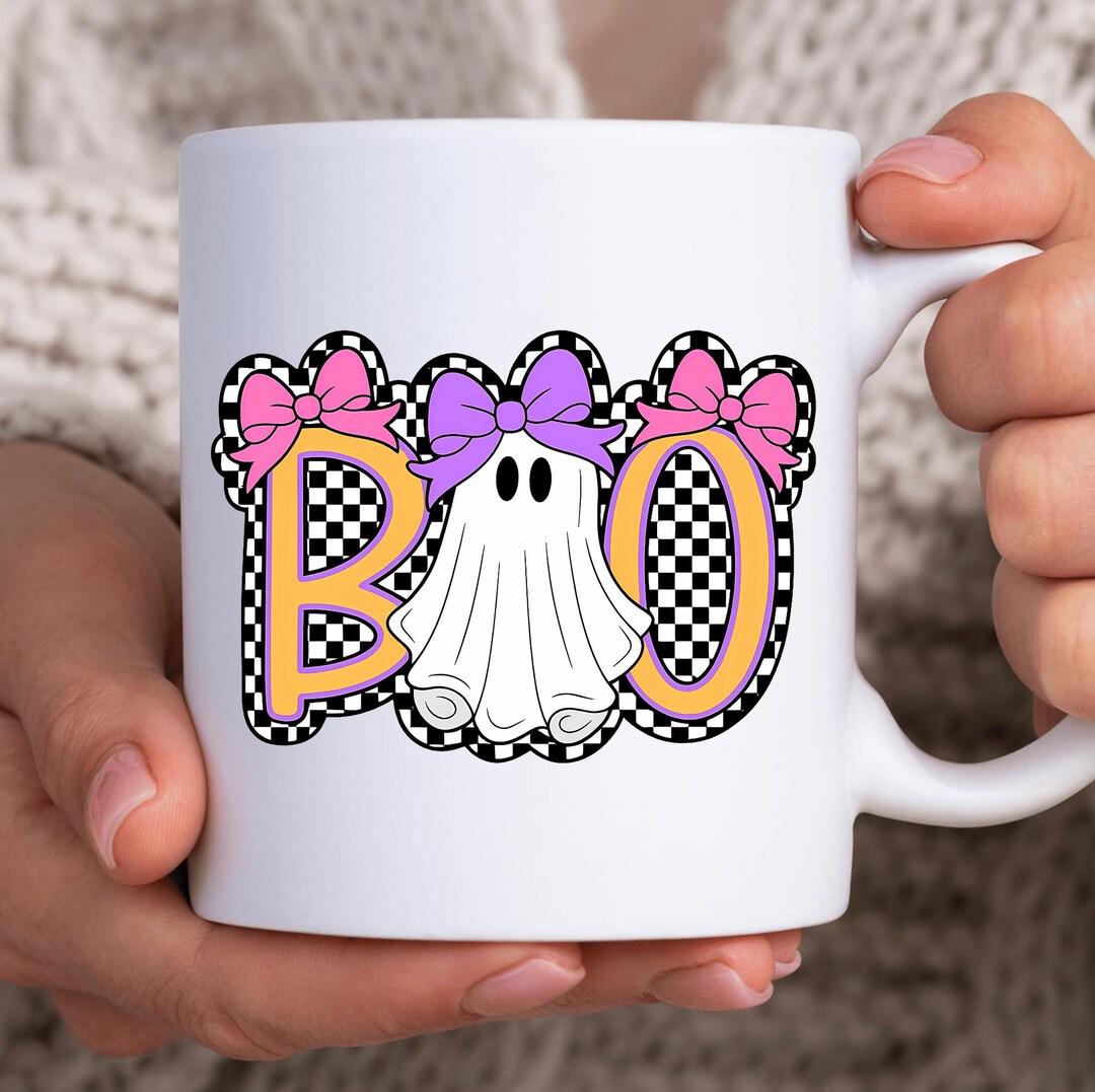 Cute Coquette Boo Mug Girl Pink Halloween Mug Cup Checkered Coquette ...