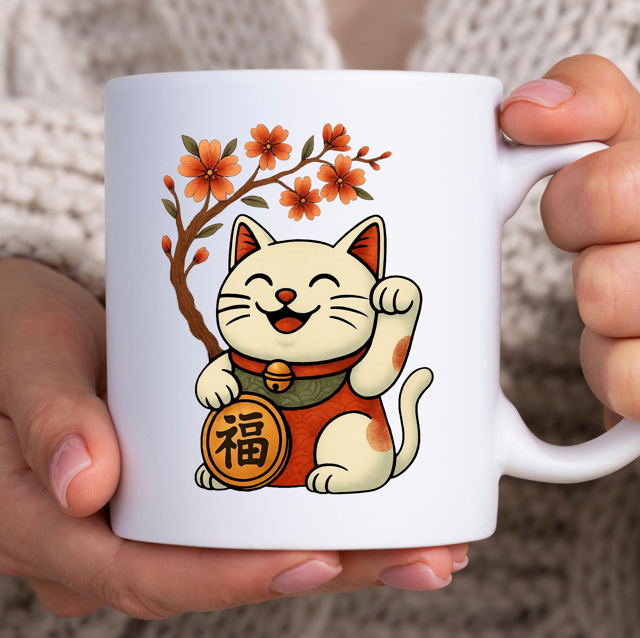 Tazza maneki neko rosa neko porta fortuna due zampe alzate