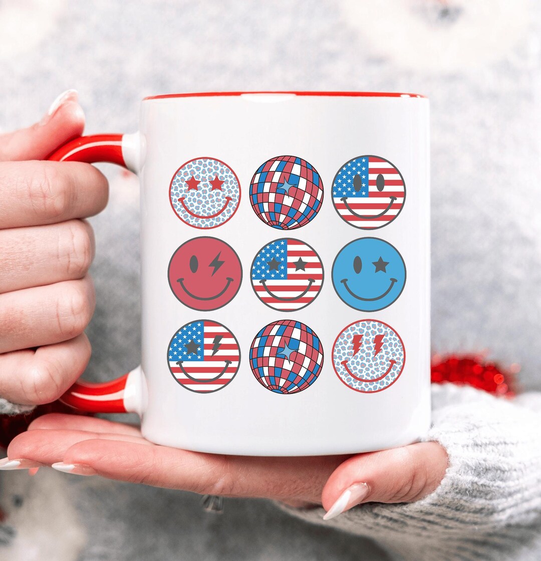 Fourth of July Cool Smiley Mug Cute American Freedom Mug Proud American ...