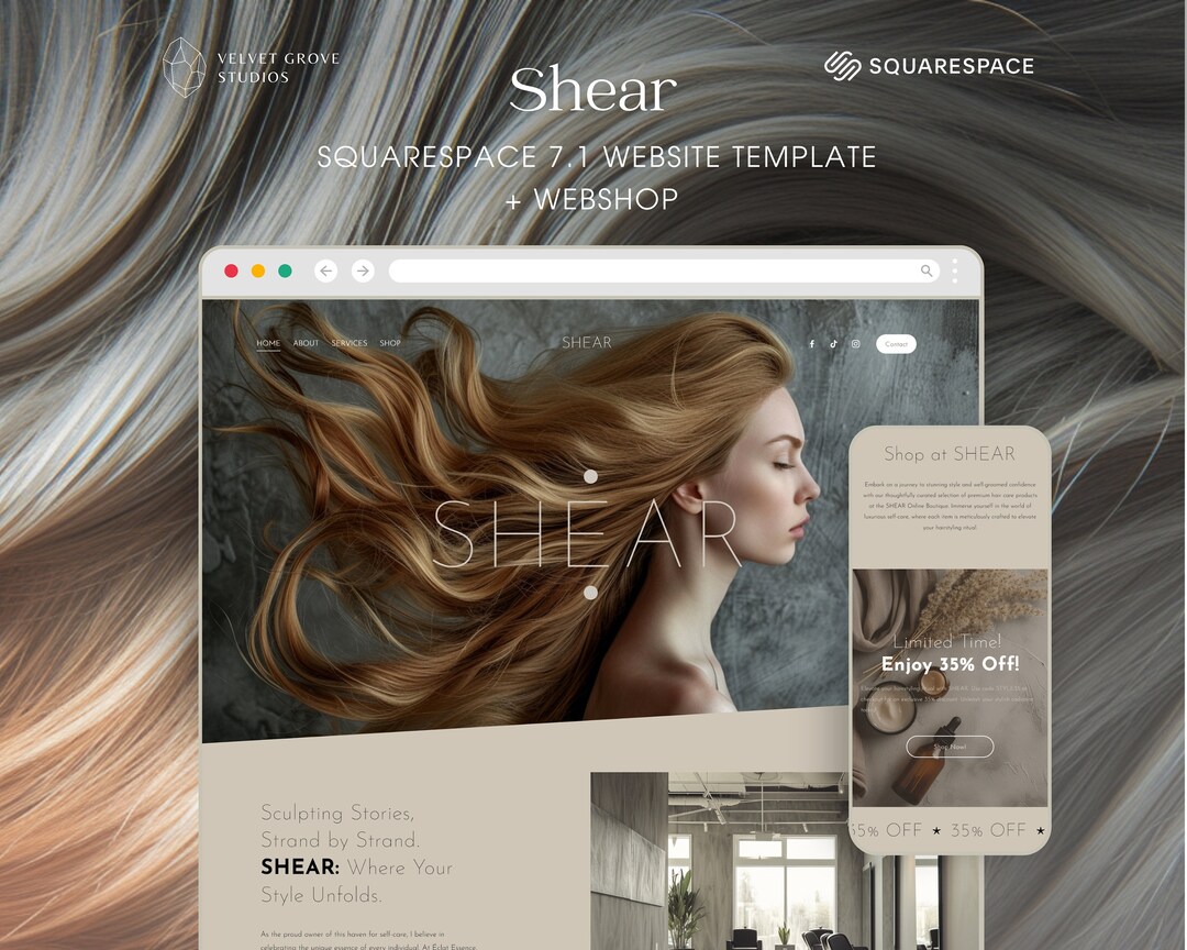 Squarespace 7.1 Template, Hair Salon Website Template +