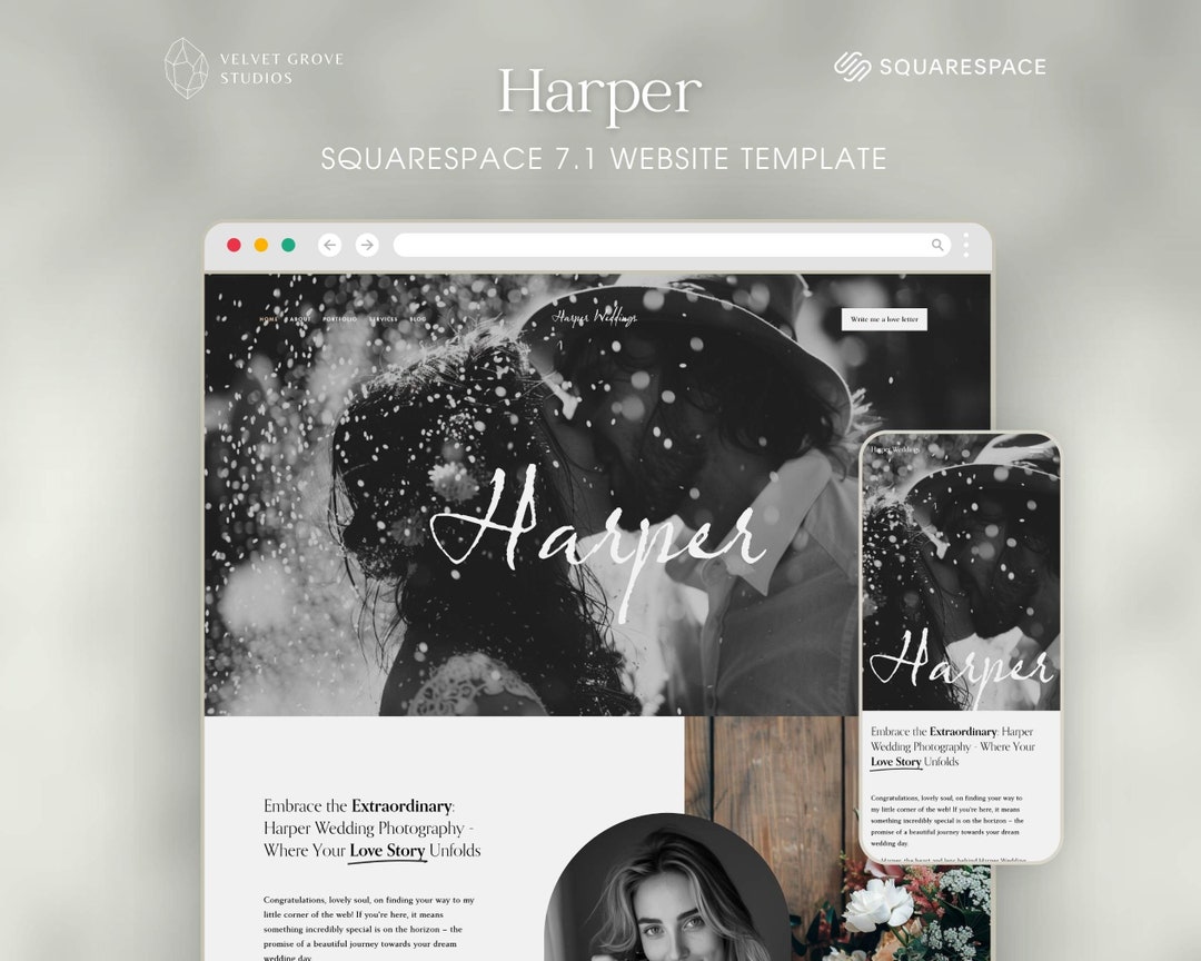 Squarespace 7.1 Template, Wedding Photography Website Template, Minimal