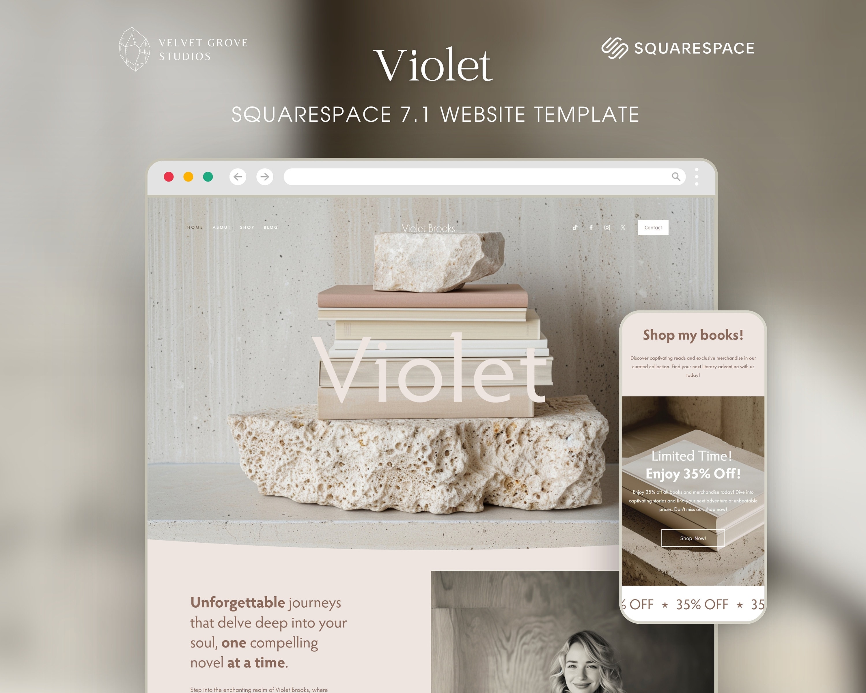 Squarespace 7.1 Template for Authors, Writers and Bloggers