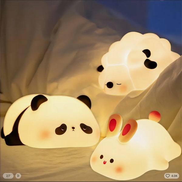 Trío Crepúsculo: Lámparas nocturnas LED de silicona de oveja, panda y conejo
