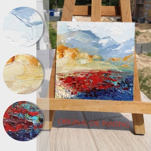 Peinture à l'huile de pavot de Californie Fleurs sauvages des montagnes de Californie empâtement oeuvre originale de peinture paysage mur d'art coquelicots champ 6 par 6