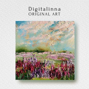 Wildflower weide olieverfschilderij originele kunst platteland wilde bloemen muur kunst bloemen landschap artwork heldere bloemen geschreven door de kunstenaar