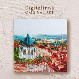Peinture à l'huile originale Prague Prague République tchèque photo tour gothique, peinture Prague minuscule Mini 4*4 Art touristique rappel de cadeau de Prague