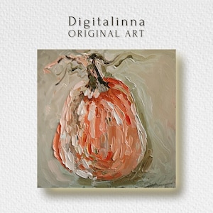 Pompoen schilderij originele olieverfschilderij, Oekraïense pompoen, keuken muur decor gele en groene groente, keuken decor veganistisch eten Impasto