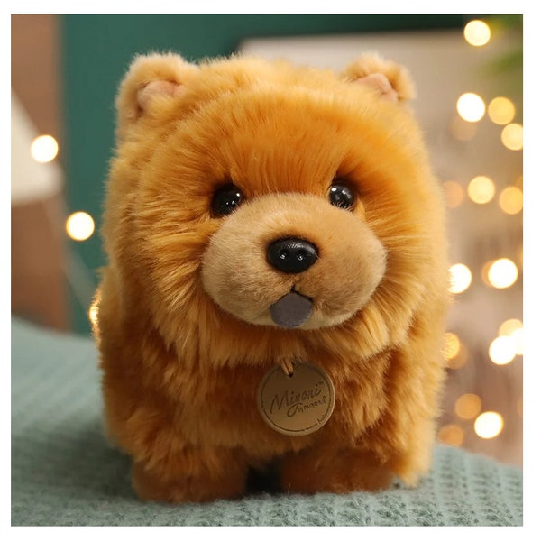 Peluche de perro Chow Chow esponjoso de simulación realista