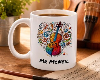 PERSONALIZED CELLO MUG - 11oz Ceramic Mug, Present for music enthusiast, birthday gift, band practice