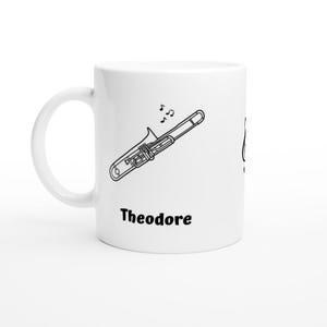 Personalized Trombone Mug – Custom Trombone Sketch – Music Lover Gift – Trombonist Mug – Custom Name Option