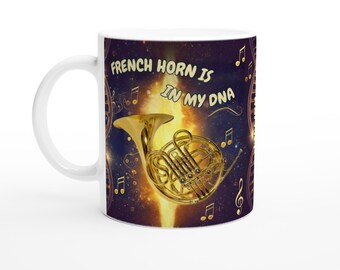 French Horn in DNA Mug - Unique Music Lover Gift - Ceramic Coffee Cup for Musicians