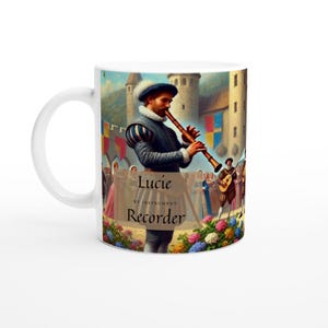 Personalized Recorder Mug: Renaissance Instrument, Custom Musician Gift