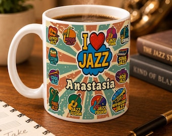 Taza personalizada de música jazz – Arte pop colorido, regalo para músicos