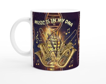 Music in DNA Mug | Ceramic Coffee Cup | Musical Instruments Design Gift