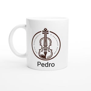 Taza de violinista personalizada con nombre - Taza de café de cerámica personalizada con 11 letras y logotipo de violín - Regalo perfecto para amantes de la música
