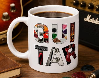 Electric Guitar Mug: Colorful Ceramic Coffee Cup, Musician Gift