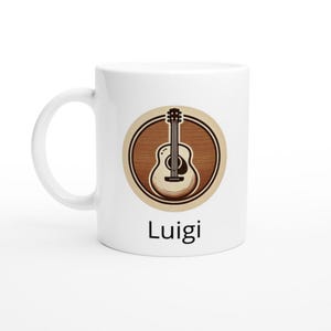 Caneca de guitarra personalizada com nome - Caneca de café de cerâmica personalizada com 11 letras e logotipo de guitarra - Presente perfeito para guitarristas e amantes da música