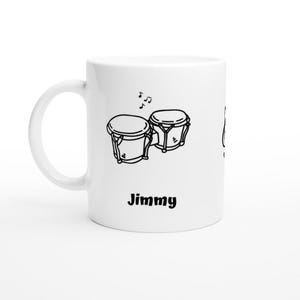 Personalized Bongo Drums Mug – Custom Bongo Sketch – Music Lover Gift – Bongo Player Mug – Custom Name Option