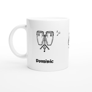 Personalized Conga Drums Mug: Custom Sketch, Music Lover Gift