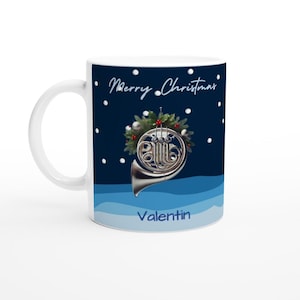 Personalized French Horn Christmas Mug | Merry Christmas Winter Scene | Custom French Horn Mug | Gift for Musicians