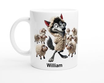 Personalized Wolf in Sheepskin Mug - Funny Cartoon Coffee Cup