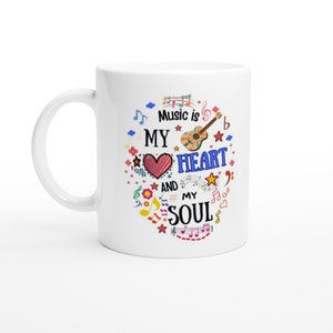 Mug MUSIC HEART SOUL - Mug en céramique de 11 oz, cadeau pour amateur de musique, cadeau d'anniversaire, répétition d'un groupe