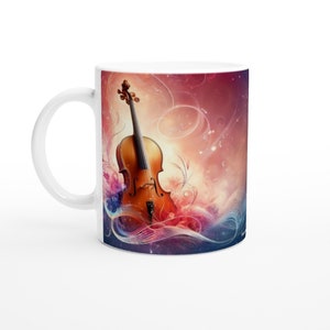 ROMANTIC CELLO MUG - 11oz Ceramic Mug, Present for music enthusiast, birthday gift, band practice