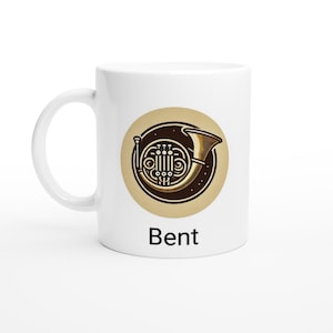 Personalisierte Waldhorn Tasse mit Name - Benutzerdefinierte 11 Buchstaben Keramiktasse mit Waldhorn Logo - Ideales Geschenk für Hornisten & Musikliebhaber