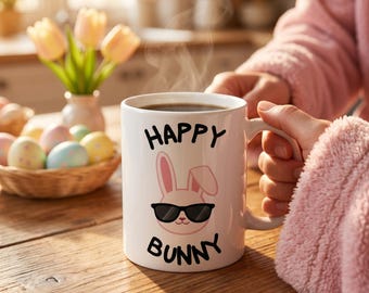 Easter Bunny Mug – Bunny with Sunglasses, 11oz Ceramic Coffee Cup