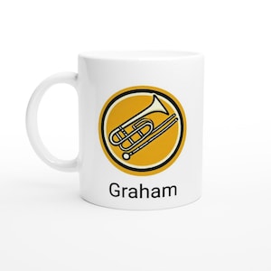 Personalized Trombonist Mug with Name-Custom 11 Letter Ceramic Coffee Cup w/Trombone Logo - Perfect Gift for Trombone Players & Music Lovers