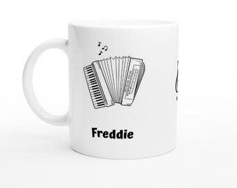 Personalized Accordion Mug – Custom Accordion Sketch – Music Lover Gift – Accordionist Mug – Custom Name Option