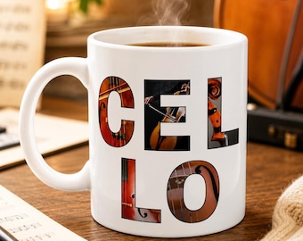 Cello Mug: 11oz Ceramic Coffee Cup - Musician Gift